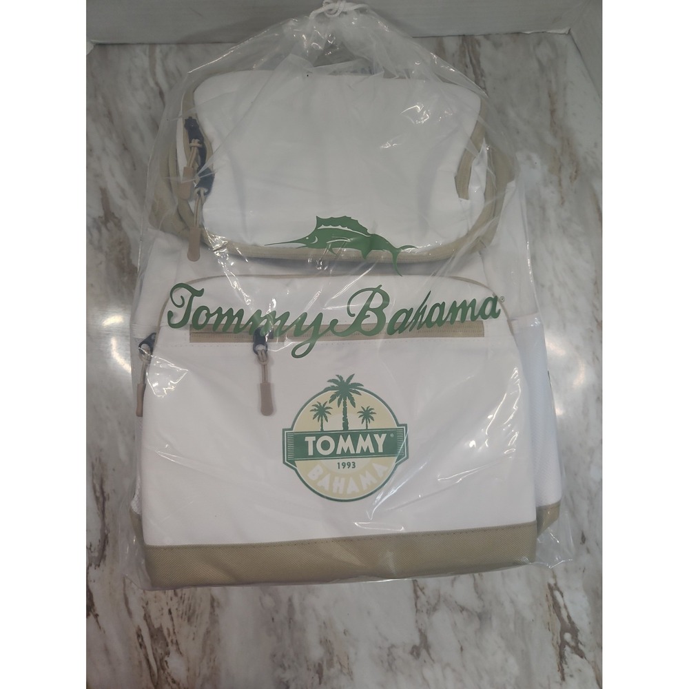TOMMY BAHAMA Backpack 4 Compartment COOLER *Ivory&Tan* New W/ Bottle Open!